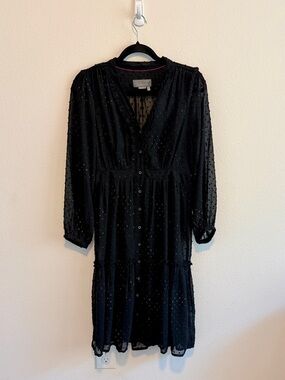 Anthropologie Black Long Sleeve Sheer Dress with colored polka dots